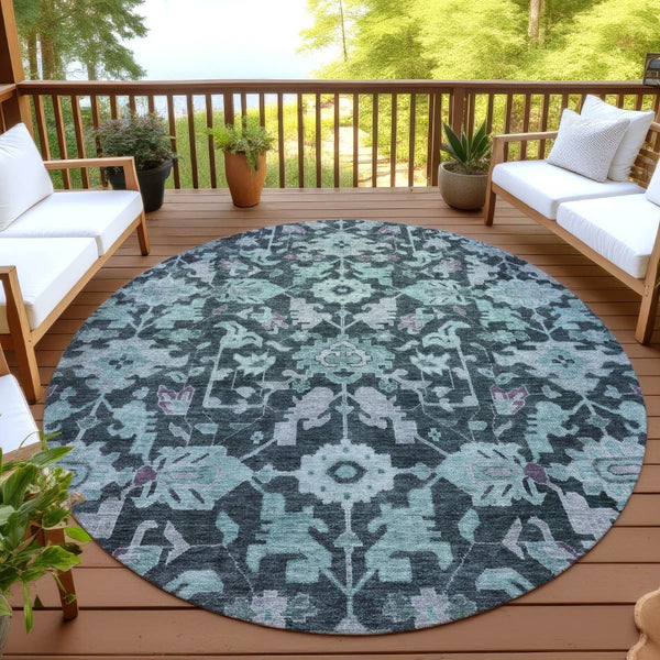 HomeRoots 8' Teal Blue & Plum Floral Area Rug - Vibrant, Machine-Washable Indoor/Outdoor Decor for Any Space 688761