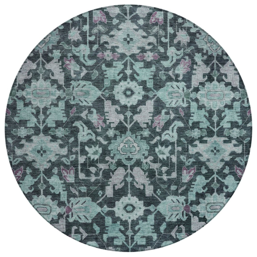 HomeRoots 8' Teal Blue & Plum Floral Area Rug - Vibrant, Machine-Washable Indoor/Outdoor Decor for Any Space 688761