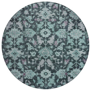 HomeRoots 8' Teal Blue & Plum Floral Area Rug - Vibrant, Machine-Washable Indoor/Outdoor Decor for Any Space 688761