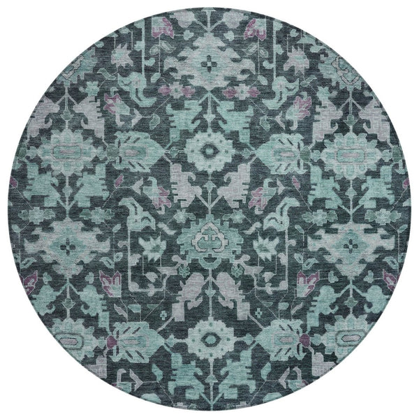 HomeRoots 8' Teal Blue & Plum Floral Area Rug - Vibrant, Machine-Washable Indoor/Outdoor Decor for Any Space 688761