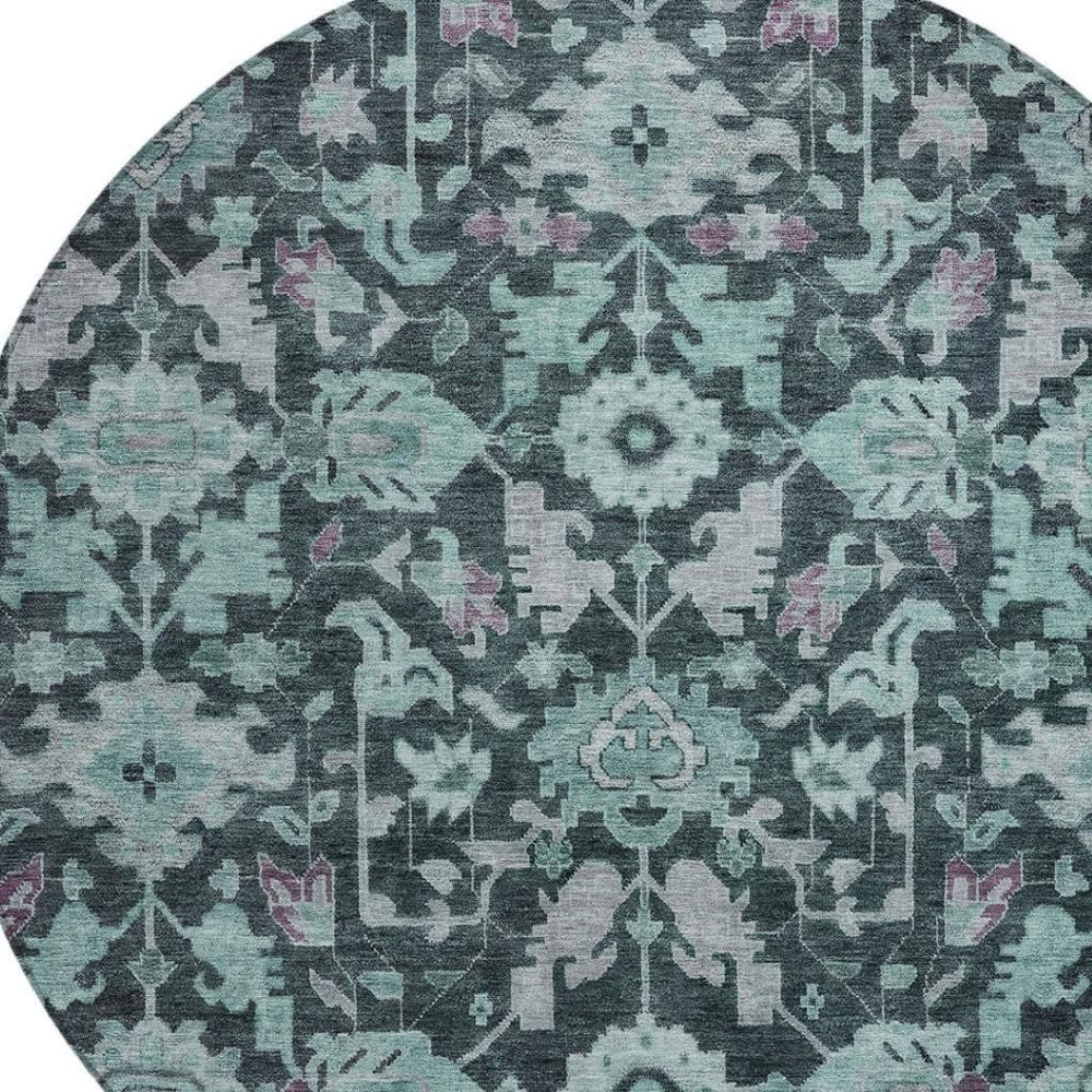 HomeRoots 8' Teal Blue & Plum Floral Area Rug - Vibrant, Machine-Washable Indoor/Outdoor Decor for Any Space 688761