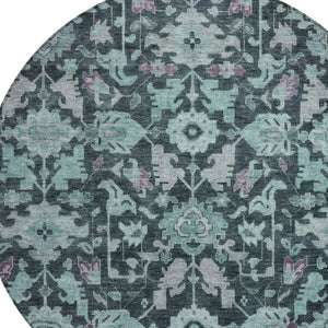 HomeRoots 8' Teal Blue & Plum Floral Area Rug - Vibrant, Machine-Washable Indoor/Outdoor Decor for Any Space 688761