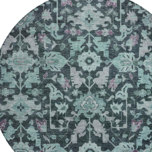 HomeRoots 8' Teal Blue & Plum Floral Area Rug - Vibrant, Machine-Washable Indoor/Outdoor Decor for Any Space 688761