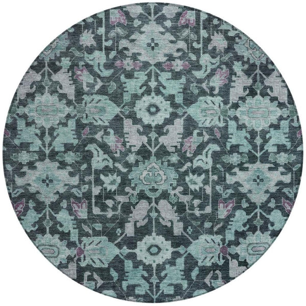 HomeRoots 8' Teal Blue & Plum Floral Area Rug - Vibrant, Machine-Washable Indoor/Outdoor Decor for Any Space 688761