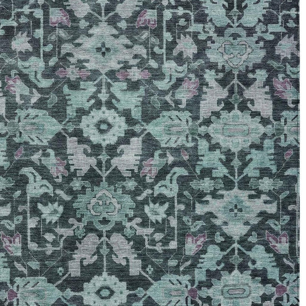 HomeRoots 8' X 10' Teal Blue & Plum Floral Washable Rug - Durable Indoor/Outdoor Area Rug for High-Traffic Spaces 688762