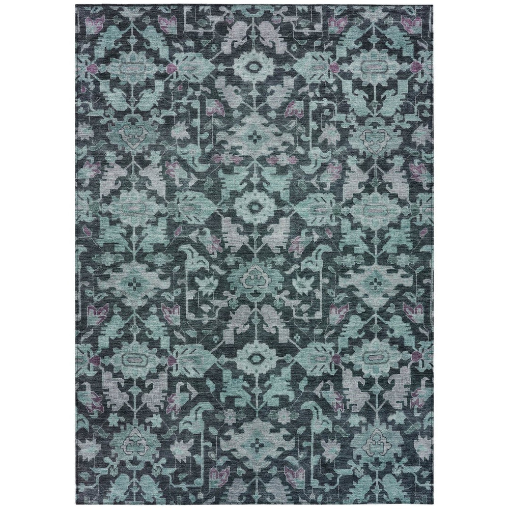 HomeRoots 8' X 10' Teal Blue & Plum Floral Washable Rug - Durable Indoor/Outdoor Area Rug for High-Traffic Spaces 688762