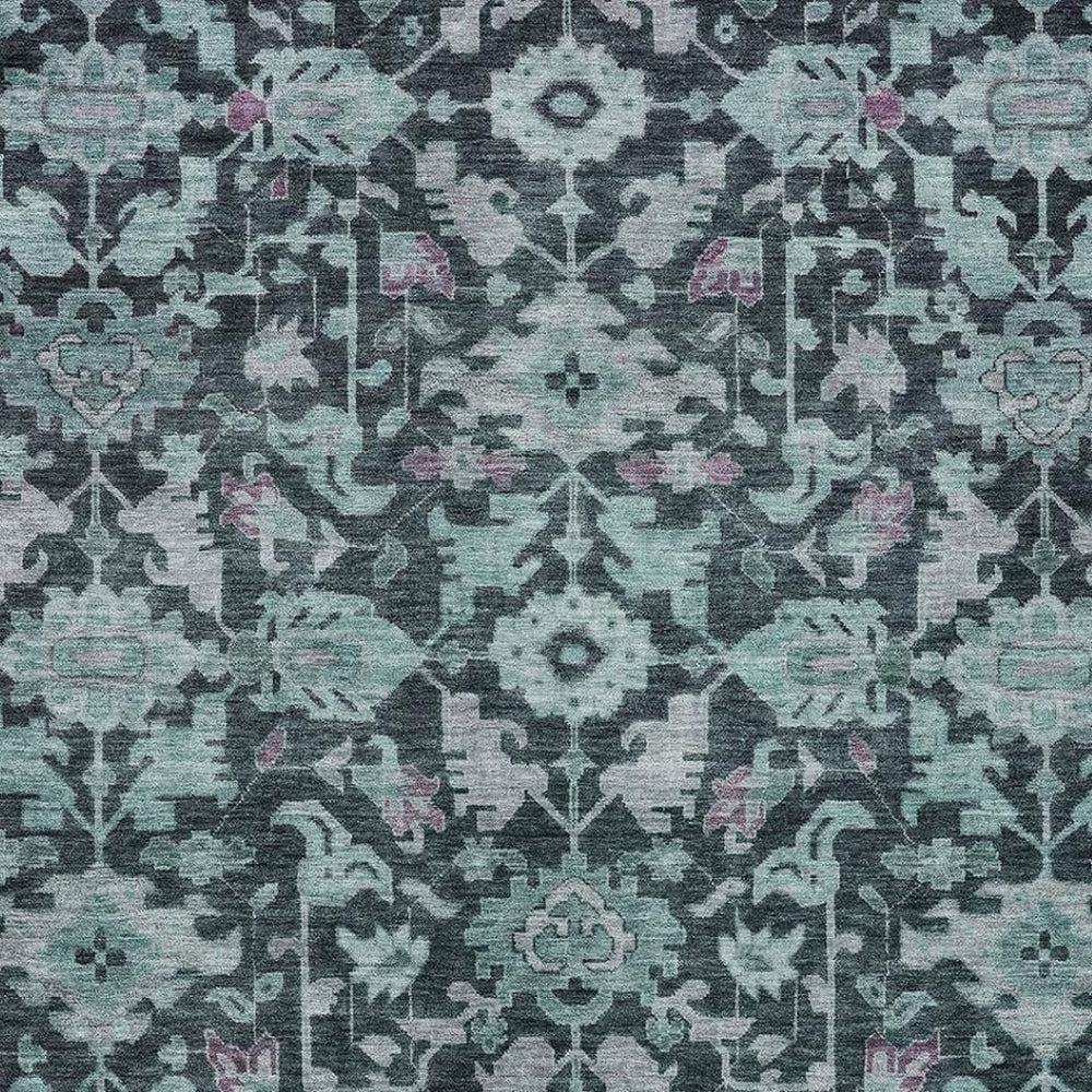 HomeRoots 9' Teal Blue & Plum Floral Washable Area Rug - Durable Indoor/Outdoor Design for High-Traffic Spaces 688763