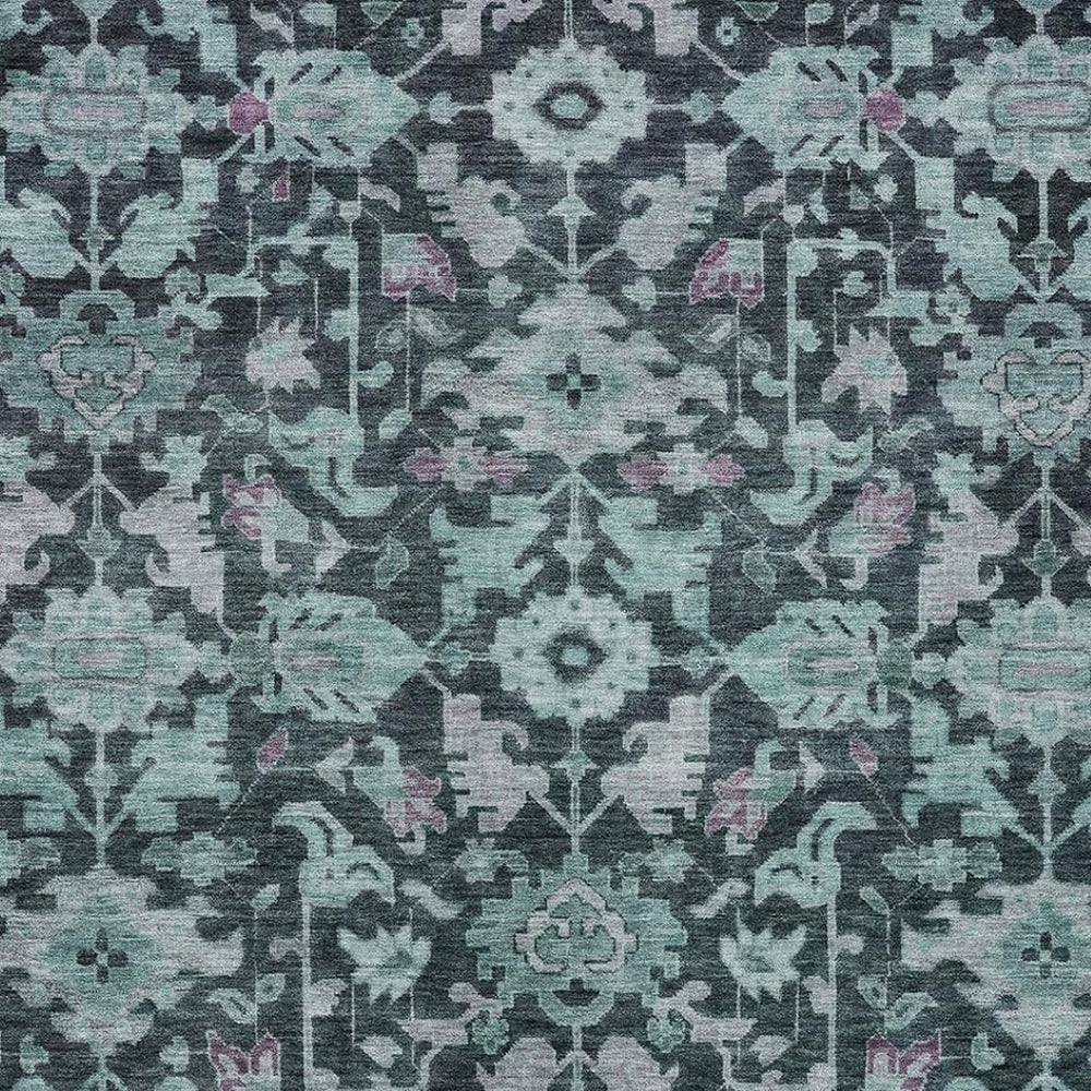HomeRoots 10' Teal Blue & Plum Floral Washable Area Rug - Durable, Stylish Indoor/Outdoor Carpet for All Spaces 688764
