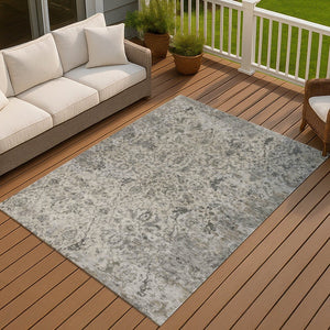 HomeRoots 5' X 8' Beige and Gray Damask Washable Area Rug - Durable, Stylish, Perfect for Indoor & Outdoor Use! 688766