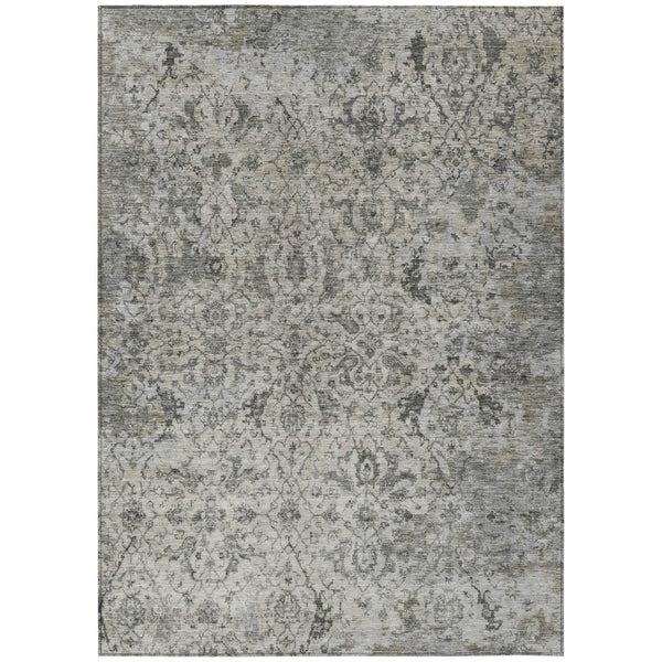 HomeRoots 5' X 8' Beige and Gray Damask Washable Area Rug - Durable, Stylish, Perfect for Indoor & Outdoor Use! 688766