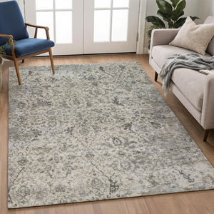 HomeRoots 5' X 8' Beige and Gray Damask Washable Area Rug - Durable, Stylish, Perfect for Indoor & Outdoor Use! 688766