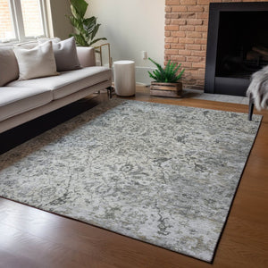 HomeRoots 5' X 8' Beige and Gray Damask Washable Area Rug - Durable, Stylish, Perfect for Indoor & Outdoor Use! 688766
