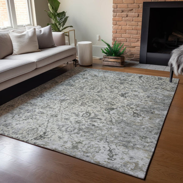 HomeRoots 5' X 8' Beige and Gray Damask Washable Area Rug - Durable, Stylish, Perfect for Indoor & Outdoor Use! 688766