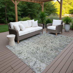 HomeRoots 5' X 8' Beige and Gray Damask Washable Area Rug - Durable, Stylish, Perfect for Indoor & Outdoor Use! 688766