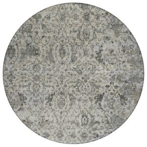 HomeRoots 8' Elegant Beige and Gray Round Damask Area Rug – Washable, Stain-Resistant for Indoor/Outdoor Use 688767