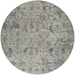 HomeRoots 8' Elegant Beige and Gray Round Damask Area Rug – Washable, Stain-Resistant for Indoor/Outdoor Use 688767