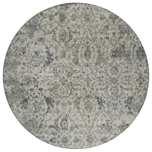 HomeRoots 8' Elegant Beige and Gray Round Damask Area Rug – Washable, Stain-Resistant for Indoor/Outdoor Use 688767
