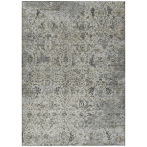 HomeRoots 9' X 12' Beige and Gray Damask Washable Area Rug - Stylish Indoor/Outdoor Decor for High-Traffic Spaces 688769