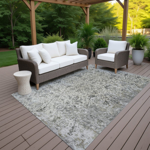 HomeRoots 9' X 12' Beige and Gray Damask Washable Area Rug - Stylish Indoor/Outdoor Decor for High-Traffic Spaces 688769