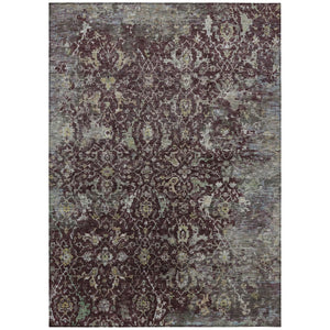 HomeRoots 5' Elegant Burgundy and Gray Damask Area Rug - Washable, Durable for Indoor & Outdoor Spaces 688772