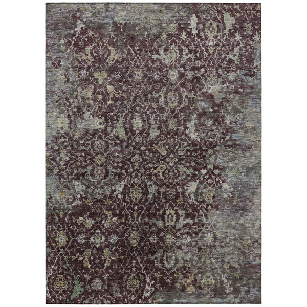 HomeRoots 5' Elegant Burgundy and Gray Damask Area Rug - Washable, Durable for Indoor & Outdoor Spaces 688772