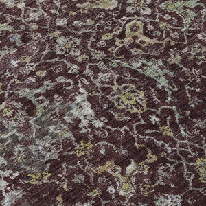 HomeRoots 5' Elegant Burgundy and Gray Damask Area Rug - Washable, Durable for Indoor & Outdoor Spaces 688772