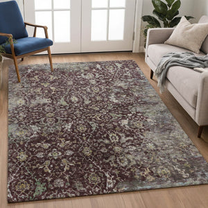 HomeRoots 5' Elegant Burgundy and Gray Damask Area Rug - Washable, Durable for Indoor & Outdoor Spaces 688772