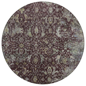 HomeRoots 8' Burgundy and Gray Round Damask Rug – Stylish, Washable, Durable for Indoor & Outdoor Spaces! 688773