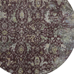 HomeRoots 8' Burgundy and Gray Round Damask Rug – Stylish, Washable, Durable for Indoor & Outdoor Spaces! 688773