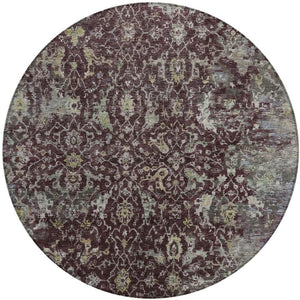 HomeRoots 8' Burgundy and Gray Round Damask Rug – Stylish, Washable, Durable for Indoor & Outdoor Spaces! 688773