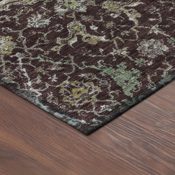 HomeRoots 9' X 12' Burgundy and Gray Damask Area Rug – Elegant, Washable, Stain-Resistant for Indoor & Outdoor Use 688775