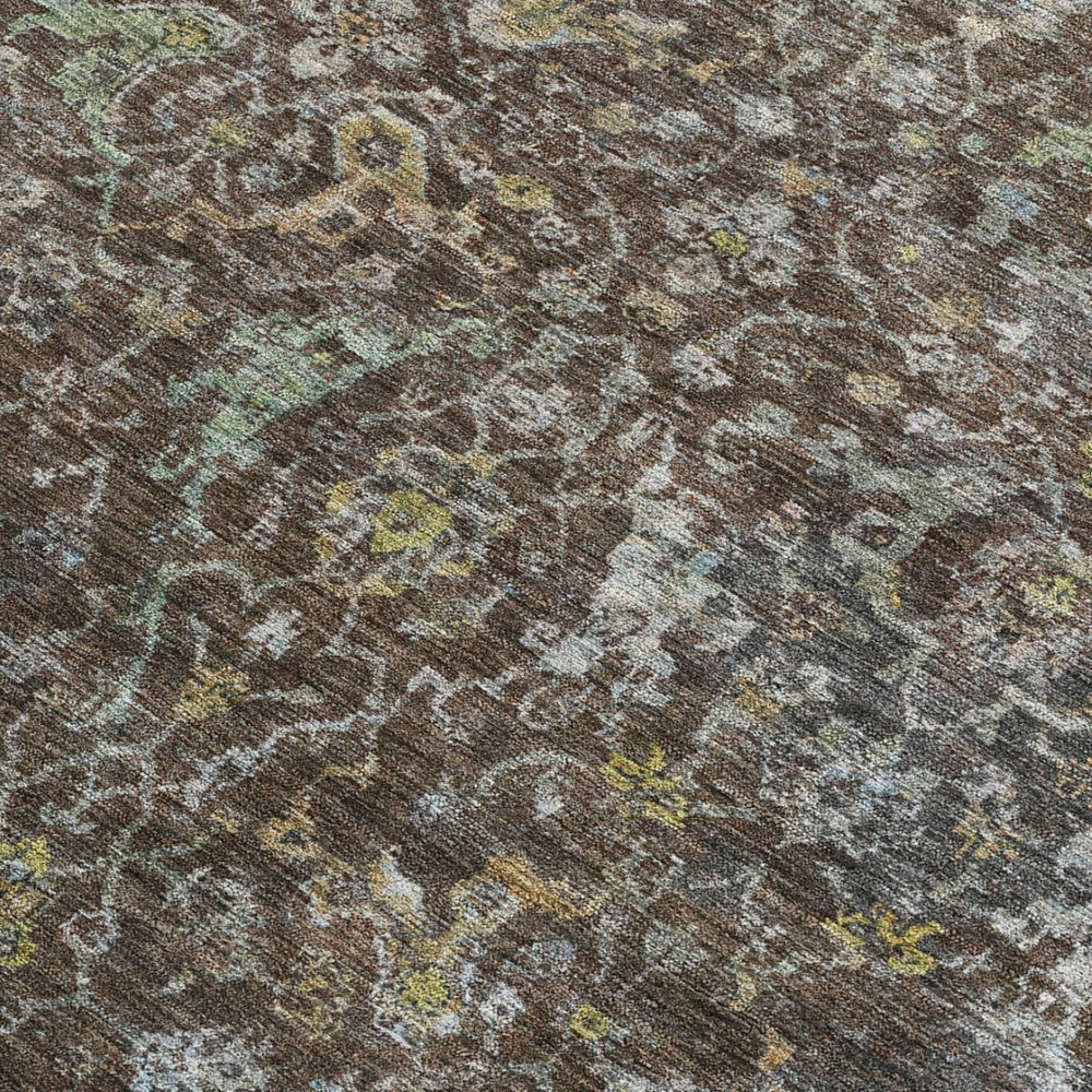 HomeRoots 5' Chocolate and Gray Damask Area Rug - Washable, Durable, Stylish for Indoor and Outdoor Spaces 688778