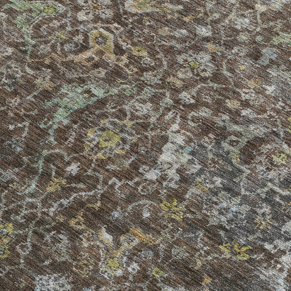 HomeRoots 5' Chocolate and Gray Damask Area Rug - Washable, Durable, Stylish for Indoor and Outdoor Spaces 688778