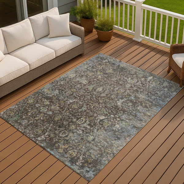HomeRoots 5' Chocolate and Gray Damask Area Rug - Washable, Durable, Stylish for Indoor and Outdoor Spaces 688778