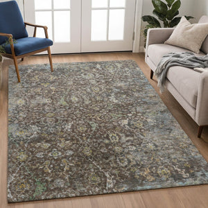 HomeRoots 5' Chocolate and Gray Damask Area Rug - Washable, Durable, Stylish for Indoor and Outdoor Spaces 688778