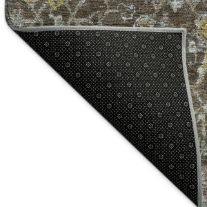 HomeRoots 8' Chocolate and Gray Round Damask Area Rug - Stylish, Washable, Durable for Indoor & Outdoor Use 688779