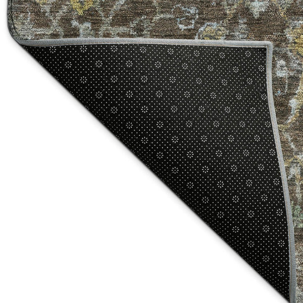 HomeRoots 8' Chocolate and Gray Round Damask Area Rug - Stylish, Washable, Durable for Indoor & Outdoor Use 688779