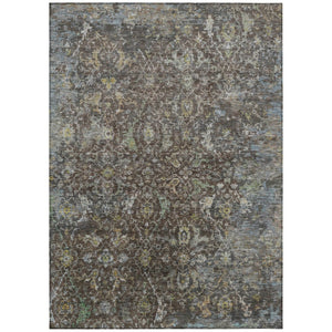 HomeRoots 8' X 10' Washable Chocolate and Gray Damask Rug – Elegant Indoor/Outdoor Design for High-Traffic Areas 688780