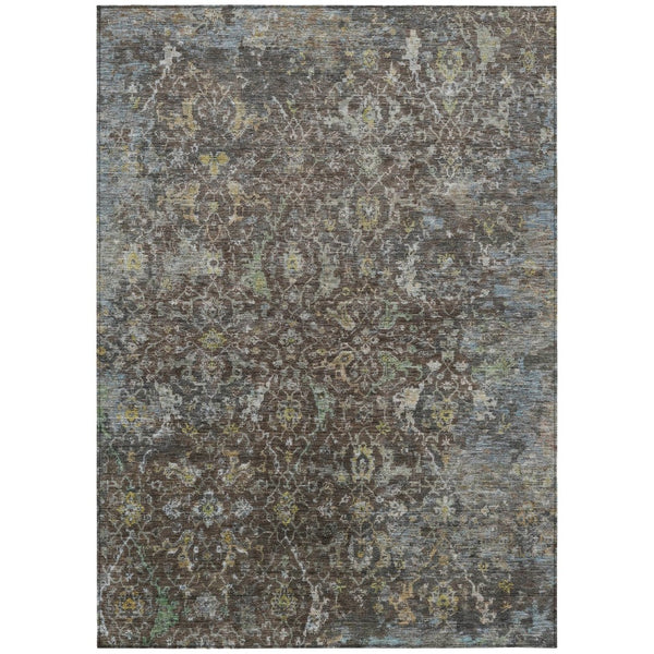 HomeRoots 8' X 10' Washable Chocolate and Gray Damask Rug – Elegant Indoor/Outdoor Design for High-Traffic Areas 688780