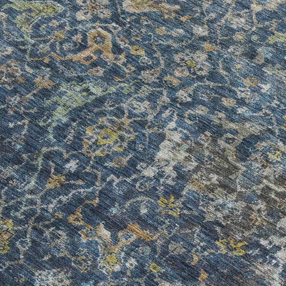 HomeRoots 8' X 10' Navy Blue and Gray Damask Rug - Durable, Washable & Stylish for Indoor/Outdoor Spaces! 688786