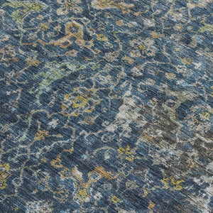 HomeRoots 8' X 10' Navy Blue and Gray Damask Rug - Durable, Washable & Stylish for Indoor/Outdoor Spaces! 688786