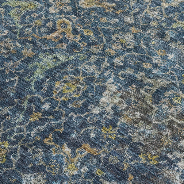 HomeRoots 8' X 10' Navy Blue and Gray Damask Rug - Durable, Washable & Stylish for Indoor/Outdoor Spaces! 688786