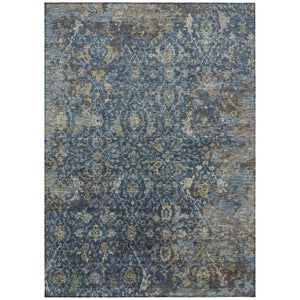 HomeRoots 10' Navy Blue and Gray Damask Area Rug - Washable Indoor/Outdoor Elegance for High-Traffic Spaces 688788