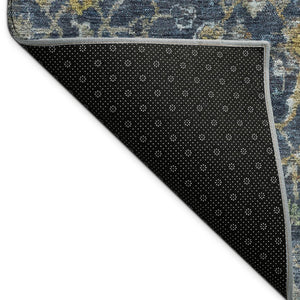 HomeRoots 10' Navy Blue and Gray Damask Area Rug - Washable Indoor/Outdoor Elegance for High-Traffic Spaces 688788