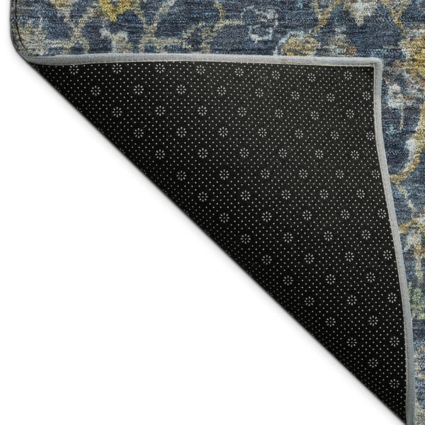 HomeRoots 10' Navy Blue and Gray Damask Area Rug - Washable Indoor/Outdoor Elegance for High-Traffic Spaces 688788