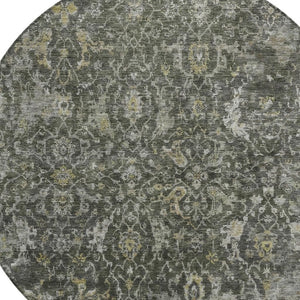 HomeRoots 8' Round Damask Area Rug in Pewter and Gray - Elegant, Washable, Indoor/Outdoor Durability for All Spaces 688791