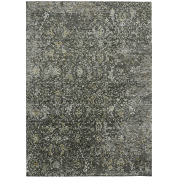 HomeRoots 8' X 10' Elegant Pewter Gray Damask Area Rug – Washable Indoor/Outdoor, Stain-Resistant & Durable 688792
