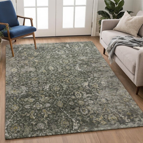 HomeRoots 8' X 10' Elegant Pewter Gray Damask Area Rug – Washable Indoor/Outdoor, Stain-Resistant & Durable 688792