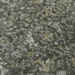 HomeRoots 10' Pewter & Gray Damask Area Rug - Washable, Stain Resistant, Indoor/Outdoor Versatile Design! 688794