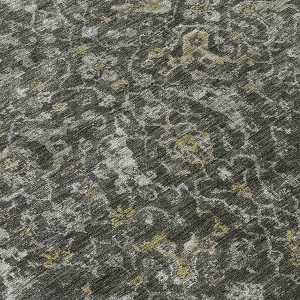HomeRoots 10' Pewter & Gray Damask Area Rug - Washable, Stain Resistant, Indoor/Outdoor Versatile Design! 688794